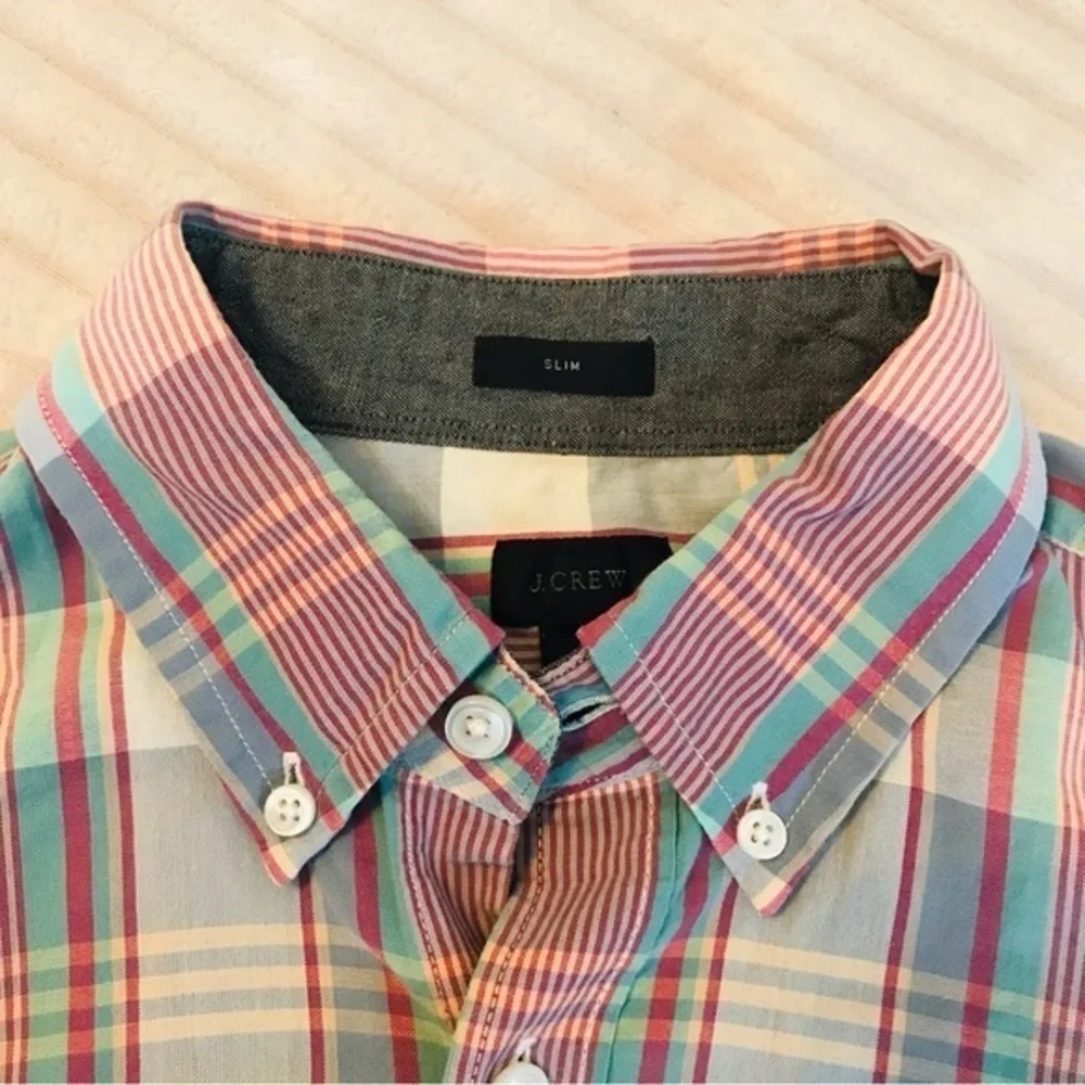 J Crew Slim Fit Grandpa Plaid Button Down Long Sleeve Collared Shirt Mens medium